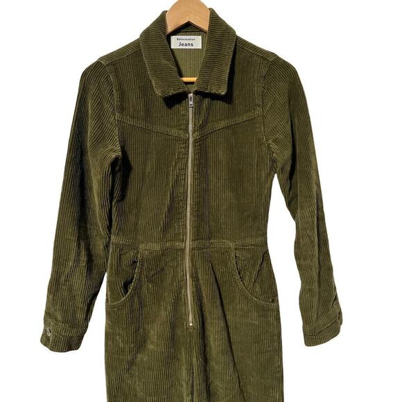 Reformation Jeans Front Zip Carolina Corduroy Jumpsuit Size 0 Army Green - Picture 2 of 10